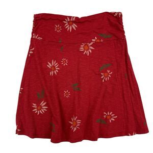 Toad&Co Chaka Floral Organic Cotton Tencel A-line Skirt Women Small Red